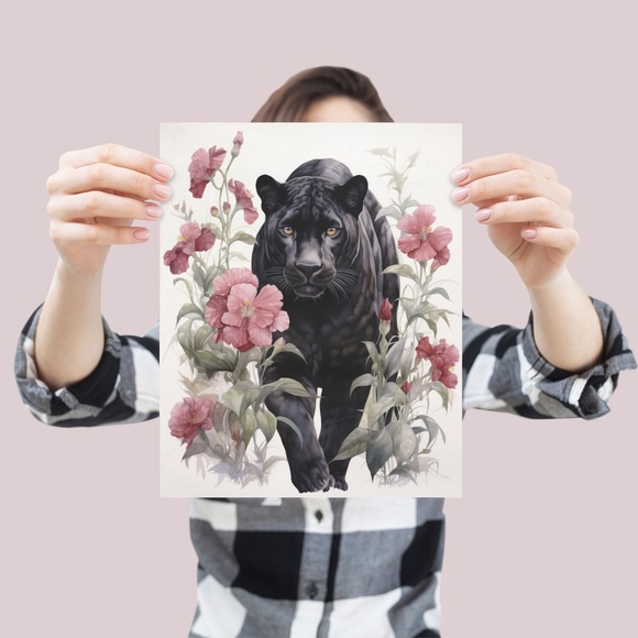 Watercolor Black Jaguar Wall Art Print Unframed - Majestic Jungle Elegance - Picture 4 of 6